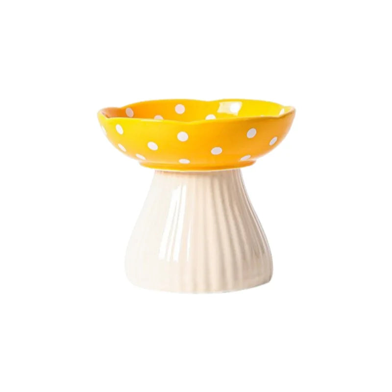 Mushroom Cat Feeding Bowl – Elevated Resin Pet Bowl for Food & Water, Neck Protection Design, Cute Home Décor