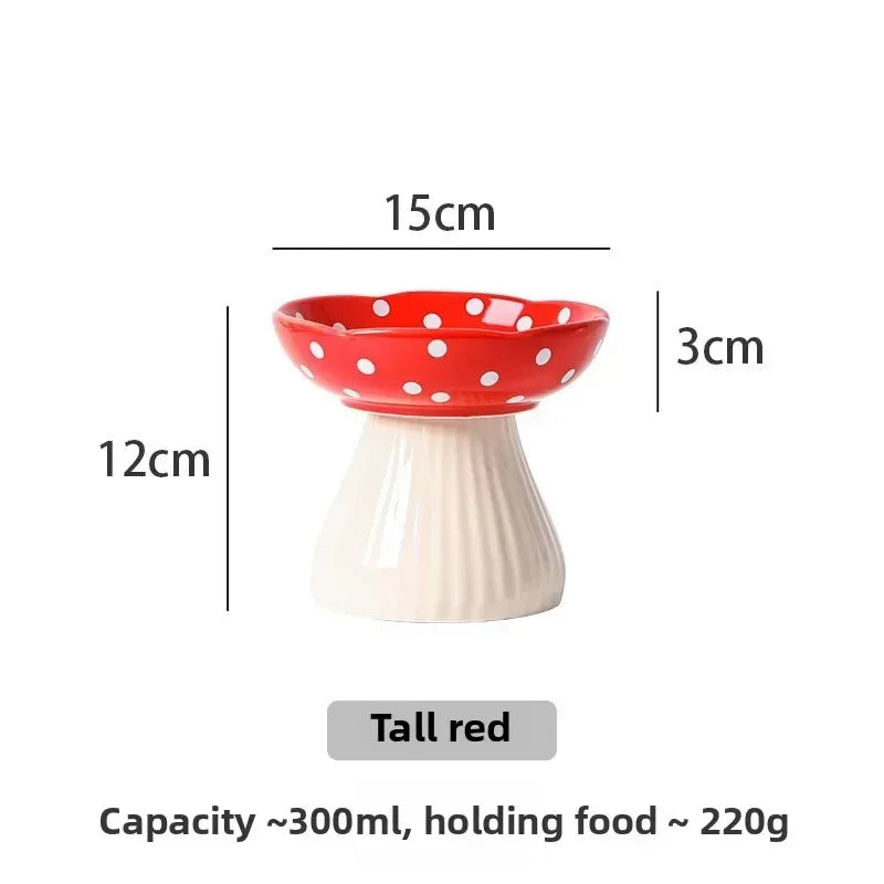 Mushroom Cat Feeding Bowl – Elevated Resin Pet Bowl for Food & Water, Neck Protection Design, Cute Home Décor
