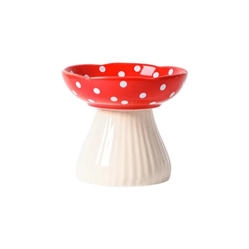 Mushroom Cat Feeding Bowl – Elevated Resin Pet Bowl for Food & Water, Neck Protection Design, Cute Home Décor