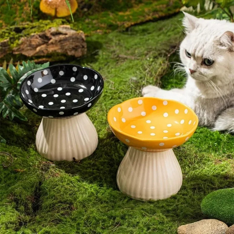 Mushroom Cat Feeding Bowl – Elevated Resin Pet Bowl for Food & Water, Neck Protection Design, Cute Home Décor