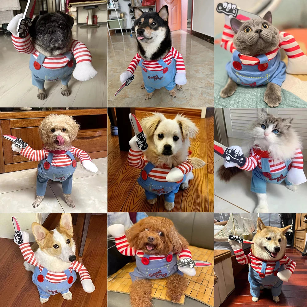 Hilarious Halloween Dog Costume - Knife-Wielding Puppy Cosplay Suit for Small to Large Dogs - Perfect Party Gift and Pet Apparel!