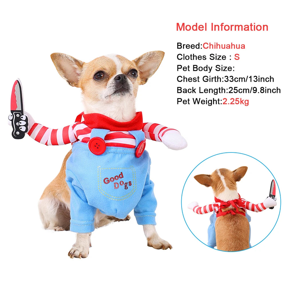 Hilarious Halloween Dog Costume - Knife-Wielding Puppy Cosplay Suit for Small to Large Dogs - Perfect Party Gift and Pet Apparel!