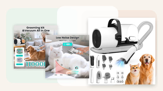 Dog grooming vacuum kit arranged for a clean at-home shedding routine