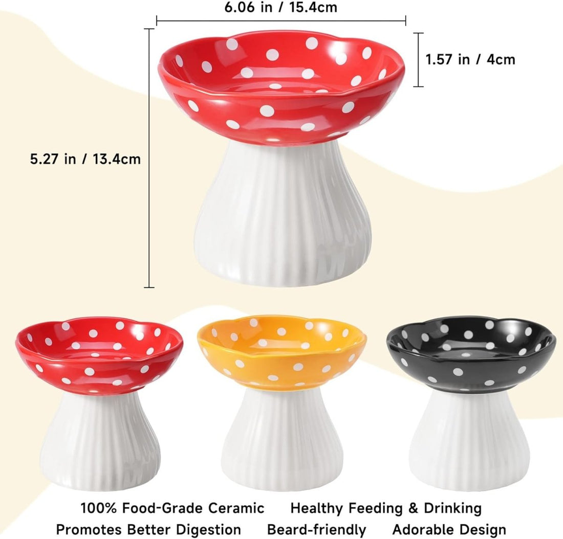 Mushroom Cat Bowl: Elevated, Neck Protection Design - Furvix