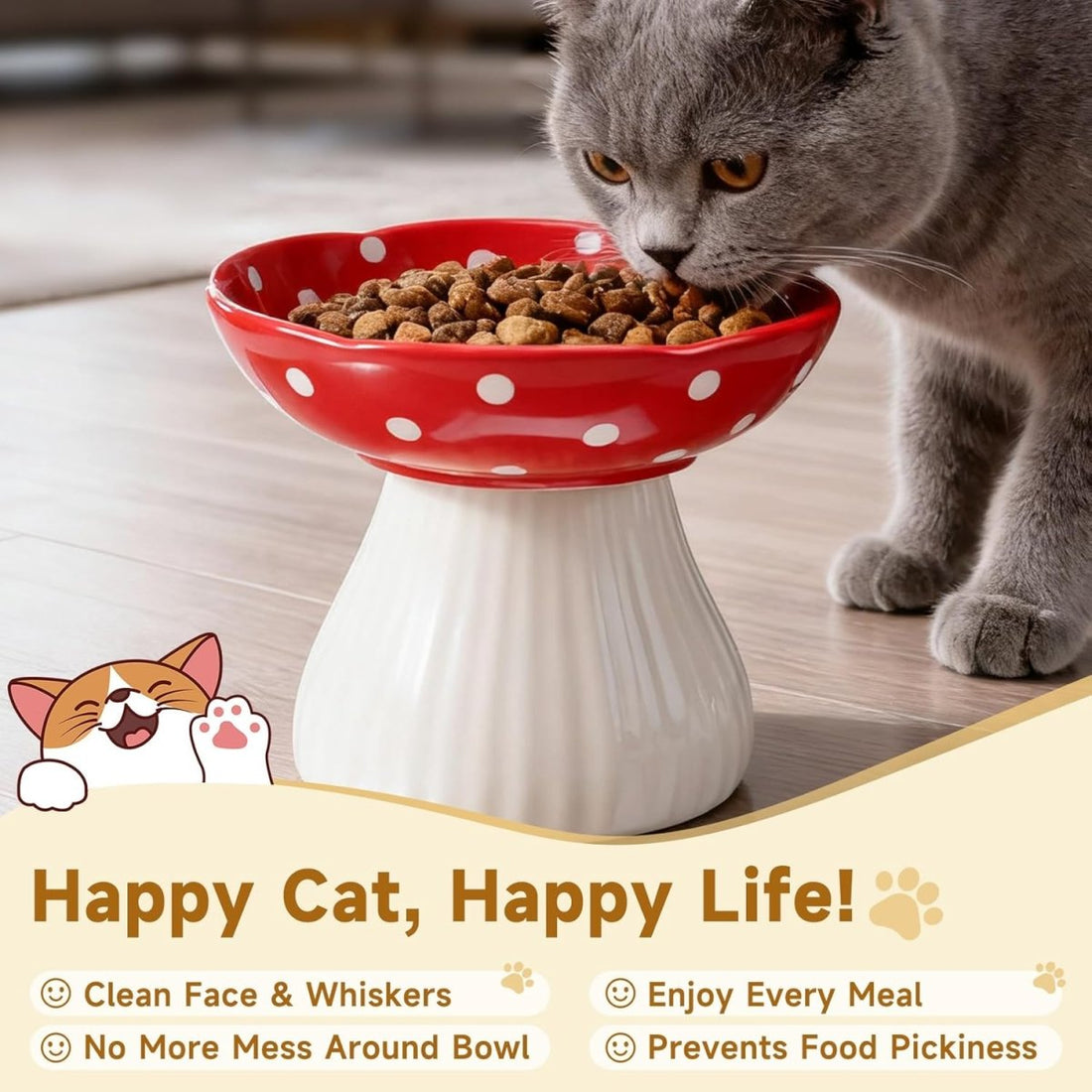 Mushroom Cat Bowl: Elevated, Neck Protection Design - Furvix