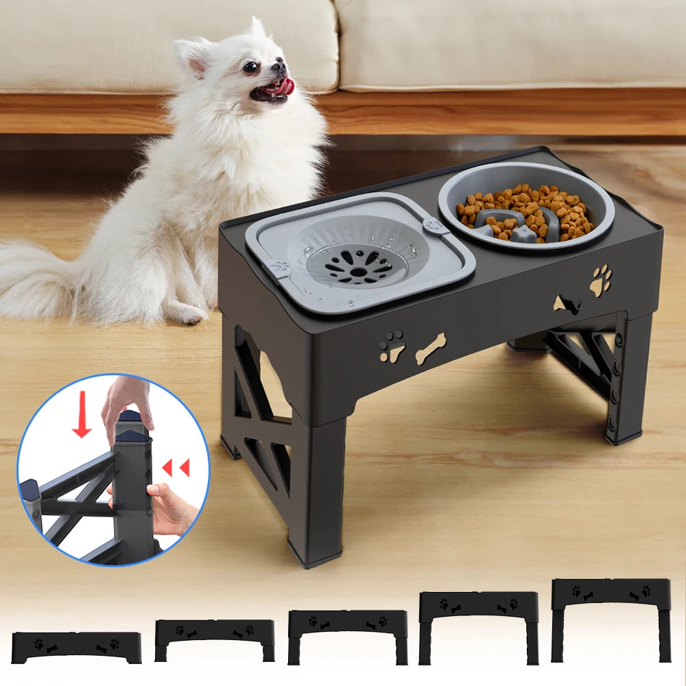 Foldable 3-in-1 Pet Bowls – Slow Feed, Adjustable Height
