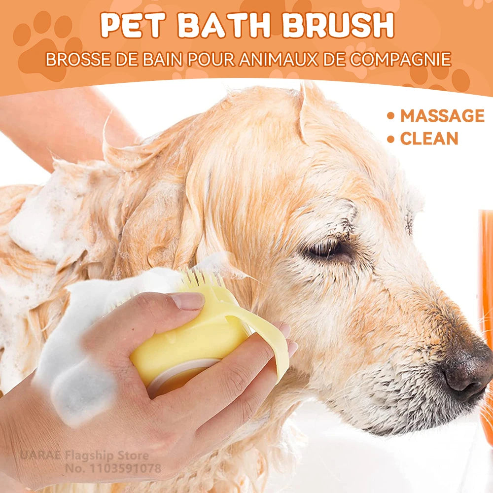 Pet Bath Brush with Shampoo Dispenser & Massage