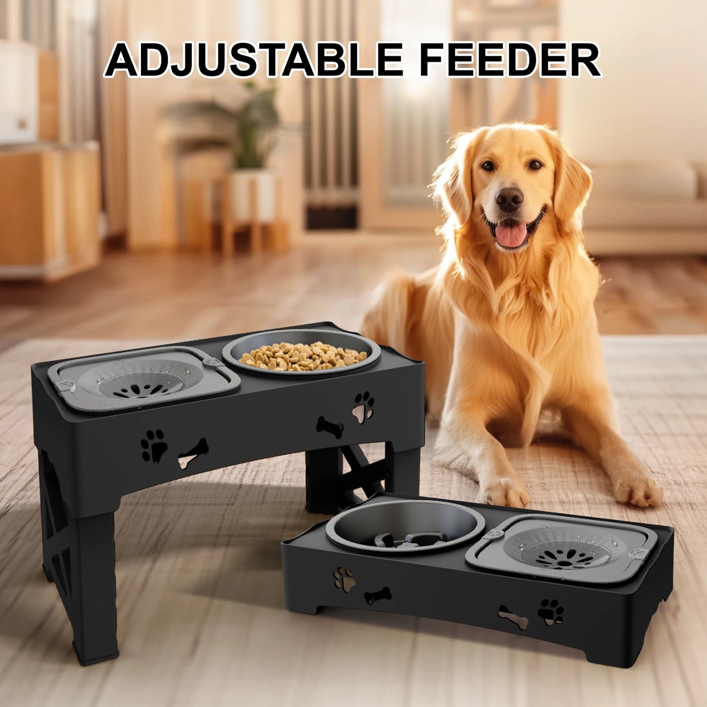 Foldable 3-in-1 Pet Bowls – Slow Feed, Adjustable Height